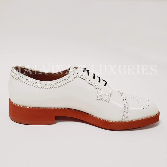 GUCCI SHOES MENS BROGUE WHITE LEATHER OXFORD LOAFERS sz 9.5 10 43.5 main image 4